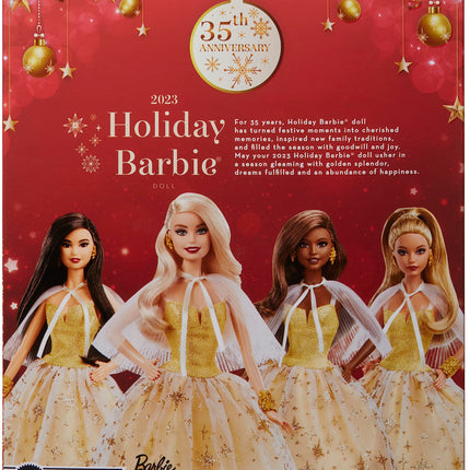 Barbie Signature Doll, 2023 Holiday Collectible with Golden Gown & Blonde Hair, Doll Stand & Displayable Packaging