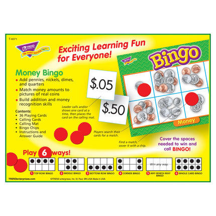 buy Trend Enterprises: Money Bingo Game, Exciting Way for Everyone to Learn, Play 6 Different Ways, Great in India