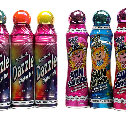 Bingo Dauber - Mixed Dozen Includes 6 Dazzle Glitter Ink & 6 Ultra Bright Sunsational Ink Dabber