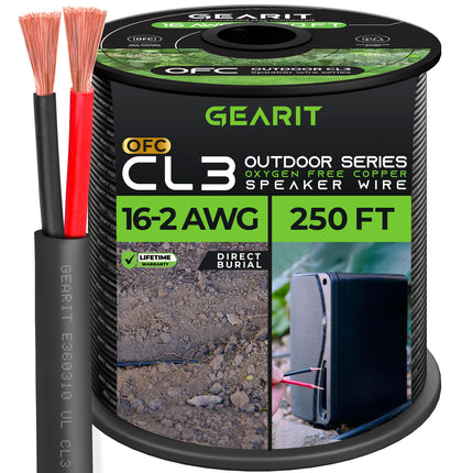 buy GearIT 16/2 Speaker Wire (250 Feet) 16AWG Gauge - Outdoor Direct Burial in Ground/in Wall / CL3 CL2 Rated / 2 Conductors - OFC Oxygen-Free Copper in India