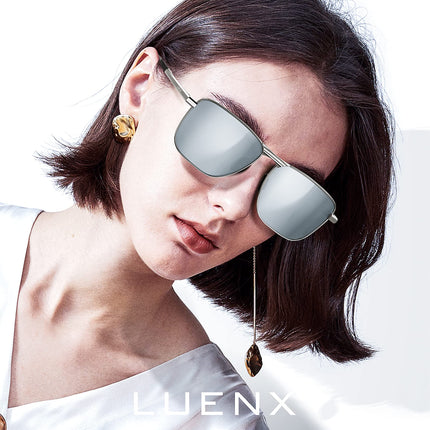 LUENX Men Rectangular Polarized Sunglasses Square Retro Shades - Silver Frame Silver Mirror Lens 59mm