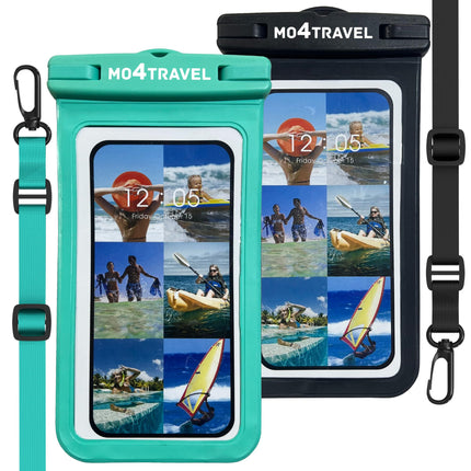 mo4travel Waterproof Phone Pouch - Waterproof Phone Case with Lanyard Compatible with iPhones (15 Pro Max/14/13/12/11), Samsung Galaxy S23 Ultra/S22/S21 for Beach Essentials - Black & Teal [Pack of 2]