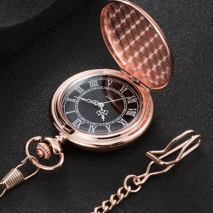 Hicarer Quartz Pocket Watch for Men with Black Dial and Chain Vintage Roman Numerals Christmas Gifts Birthday (Rose Gold)