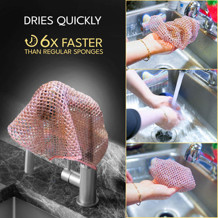 Heavy Duty Dish Scrubbers, Non-Scratch Scouring Pads - Odorless & Long Lasting Mesh Dish Cloth - Replace Sponges - Kitchen, Floor and Bathroom Usage - Made in Korea (2 Pcs)