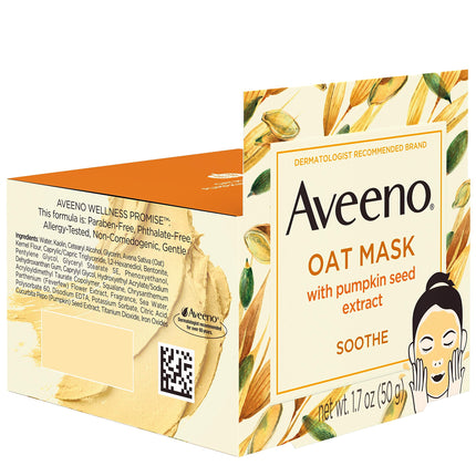 Aveeno Oat Face Mask with Soothing Pumpkin Seed Extract and Feverfew Extract, to Rebalance and Hydrate Skin, Paraben Free, Phthalate-Free, 1.7 oz