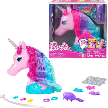 Barbie Unicorn Toys, Styling Head with Colorful Mane of Fantasy Hair, Styling Accessories & Shimmer Stickers