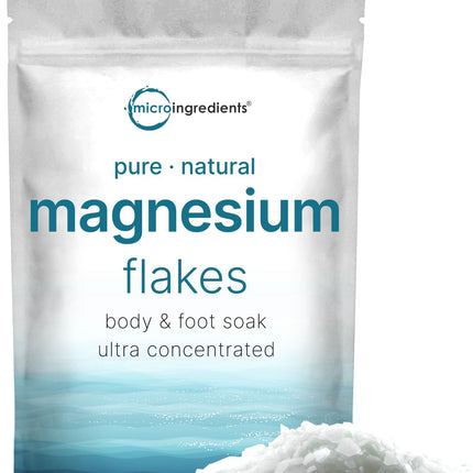 Micro Ingredients Pure Magnesium Flakes, 6lbs | Great for Foot & Body Bath Soaks | Natural Magnesium Chloride Minerals | Better Absorption Over Epsom Salt | Relaxation & Skin Hydration Support