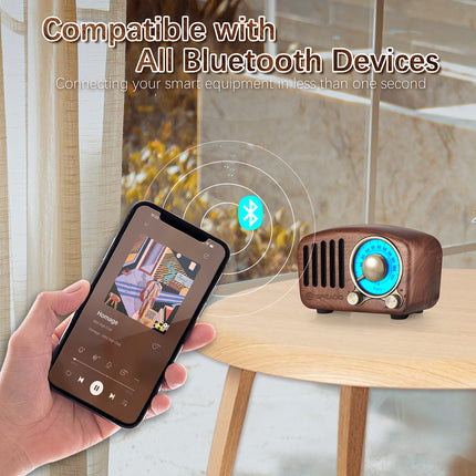 Vintage Greadio Walnut Wood Bluetooth Speaker Radio - Retro Style, Bass Enhancement, Loud Volume, Bluetooth 5.0, MP3 & FM Radio