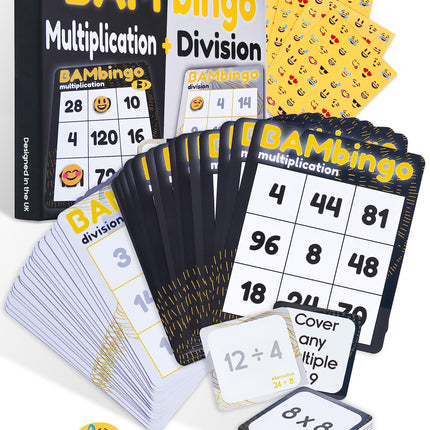 Math Flash Cards Bingo Game - Educational Board Game - Teacher Designed Learning for Elementary Classroom & Homeschool (Multiplication and Division)