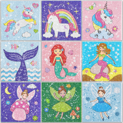 Klevly Diamond Painting Kits for Kids | 9 Unique Designed Canvases - Unicorn, Fairy, Mermaid | Arts & Crafts with Minimum Mess | Diamond Art Kits for Kids | Gem Painting Kit | Jewel Art | Crystal Art