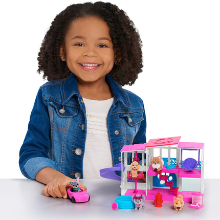 Barbie Pet Dreamhouse 2-Sided Playset, 10-pieces Include Pets and Accessories, 1-inch Pets, Kids Toys for Ages 3 Up by Just Play