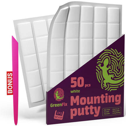 GreenFix Mounting Putty 50PCs White - Poster Putty Removable Non Marking - Sticky Tack for Wall Hanging Picture Frames Posters Crafts - Tacky Putty Mounting Squares - Wall Sticky Tac Adhesive Putty