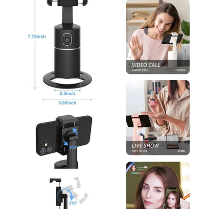 phone mount to tripod-360° Rotation Auto Face Tracking Tripod-Phone Holder tripod for live streaming and vlogging