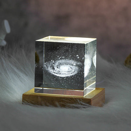 Maxbell 3D Galaxy Laser Etched Crystal Glass Cube LED Night Light - Room Decor and Creative Gift