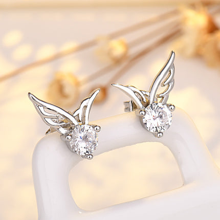 Maxbell Qiaolanxuan Angel Wings Earrings - Elegant Silver Needle Zircon Earrings for a Graceful Look