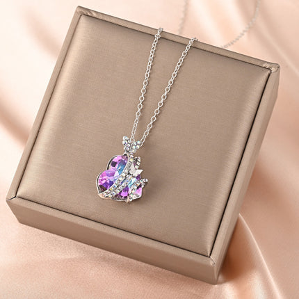 Maxbell Heart-Shaped Crystal Butterfly Necklace: Ocean Heart Love Diamond Pendant - A Symbol of Elegance