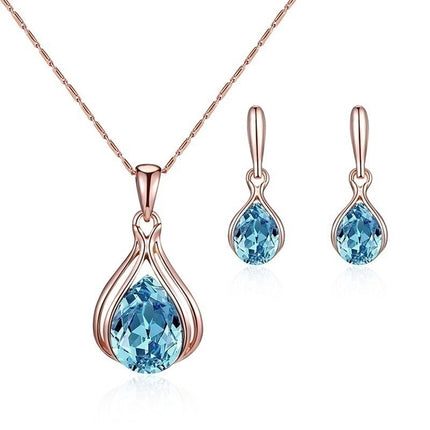 Maxbell Blue Green Drop-Shaped Jewelry Set - Elegant Necklace and Earrings for Women