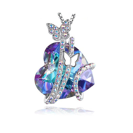 Maxbell Heart-Shaped Crystal Butterfly Necklace: Ocean Heart Love Diamond Pendant - A Symbol of Elegance