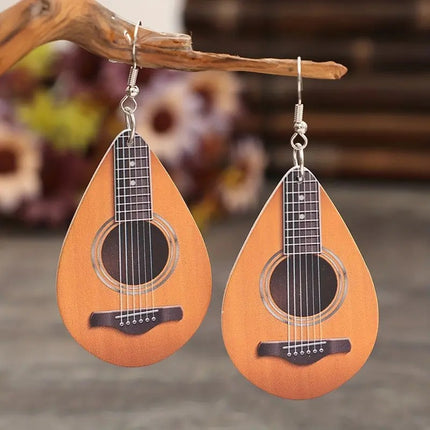 Maxbell Delicate Drop Shape Wooden Musical Instrument Earrings