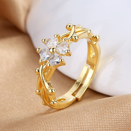 Maxbell Four-Leaf Clover Ring - Adjustable, Japanese & Korean Light Luxury Style for the Modern Internet Celebrity