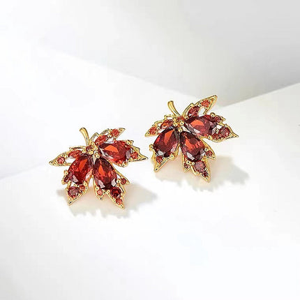 Maxbell Fashionable Red Maple Leaf Stud Earrings: Elegant & Chic for Everyday Elegance