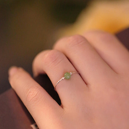 Maxbell Round Bead Field Jade Open Ring - Ethnic Style Jasper Index Finger Ring for Women