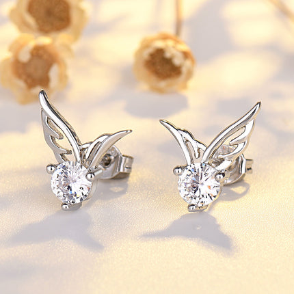 Maxbell Qiaolanxuan Angel Wings Earrings - Elegant Silver Needle Zircon Earrings for a Graceful Look
