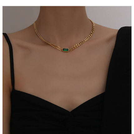 Maxbell  Green Square Crystal Pendant: A Retro Statement Necklace with Exaggerated Thick Chain