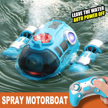 Waterproof Remote Control Water Boat. Rechargeable Toy for Bathtub and Pool with Spray Light