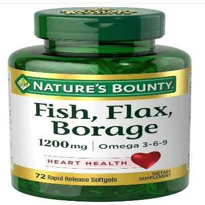 Nature's Bounty, Fish, Flax, Borage, Omega 3-6-9, 1200 mg, 72 Softgels. in India