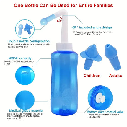BPA-Free Nasal Wash Bottle 300/500ml - Best Solution for Rhinitis & Allergies