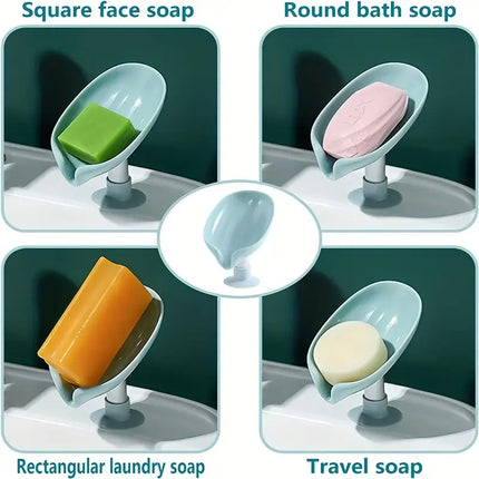 1 pcs Green Leaf Shape Soap Box with Suction Cup: Elegant Bathroom Accessories for Modern Homes