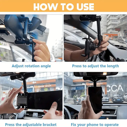 How to Use the Multifunctional 360° Rotatable Car Rearview Mirror Phone Holder