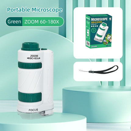 Pocket Microscope for Kids 60-180X Portable LED Light Adjustable Lens