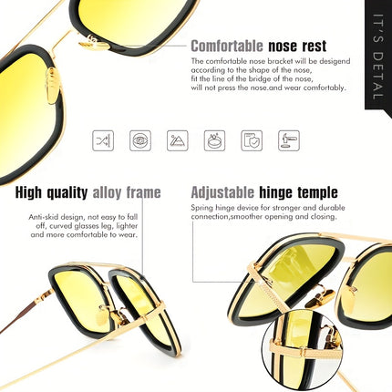 Square Polarized Tony Stark Sunglasses- -Polarized Sunglasses-Day Night Sunglasses-Photochromic Lens