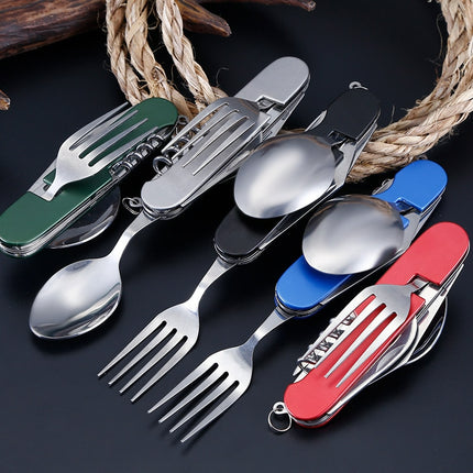 Maxbell 1pcs Random Color Folding Tableware Portable Multi-purpose Tool | Camping Spoon Knife and Fork