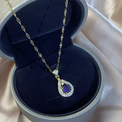 Maxbell Purple Droplet Pendant Necklace - Elegant Fashion Accessory