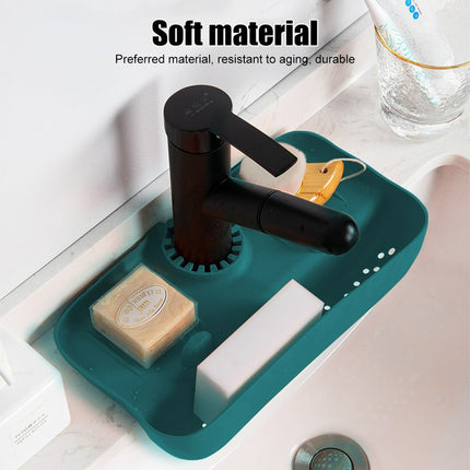 Splash-Proof Kitchen Faucet Draining Rack: Countertop Mat for Sponge Storage- Dark Green
