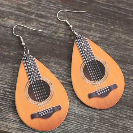 Maxbell Delicate Drop Shape Wooden Musical Instrument Earrings