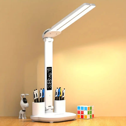 Foldable Table Lamp::table lamp usb::usb rechargeable light::study lamp with pen stand::study lamp with clock