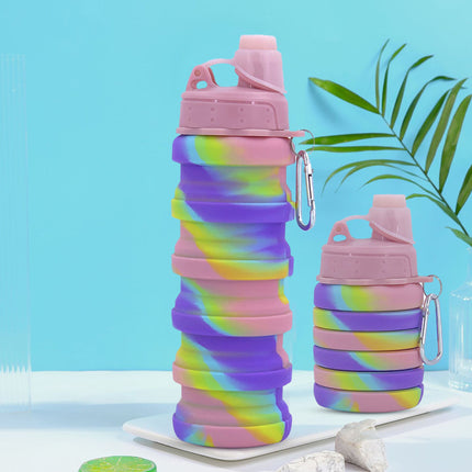Rainbow water bottle- Silicone Folding Water Bottle 