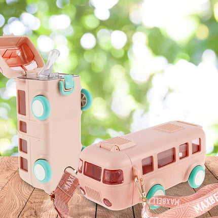 Bus Shaped Water Bottles for Girls: Leak-Proof Sipper with Straw for School Kids