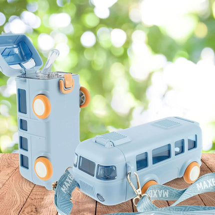 Bus Shaped Water Bottle for Kids with Straw, and removeable strap