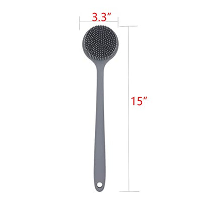 DNC Silicone Back Scrubber for Shower Bath Body Brush with Long Handle, BPA-Free, Hypoallergenic, Eco-Friendly (Gray) in India
