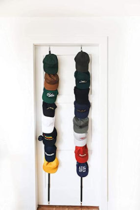 Cap Rack 2 Pack - Holds up to 16 Caps for Baseball / Ball Caps - Best Over Door Closet Organizer for Men, Boy or Women Hat Collections - Display Racks With Clips, Perfect Holder and Storage