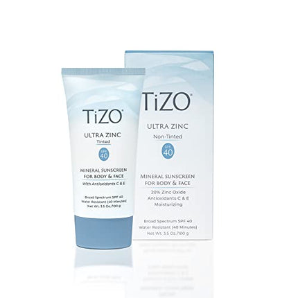 TIZO Ultra Zinc Body Face Sunscreen Tinted SPF 40, 3.5 oz