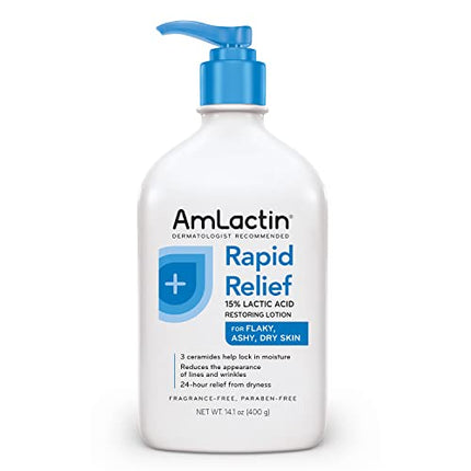 AmLactin Rapid Relief Restoring Body Lotion for Dry Skin – 14.1 oz Pump Bottle – 2-in-1 Exfoliator and Moisturizer with Ceramides and 15% Lactic Acid for 24-Hour Relief from Dry Skin in India