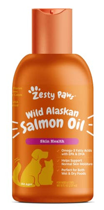 Pure Wild Alaskan Salmon Oil for Dogs & Cats - Supports Joint Function, Immune & Heart Health - Omega 3 Liquid Food Supplement for Pets - All Natural EPA + DHA Fatty Acids for Skin & Coat - 8 FL OZ