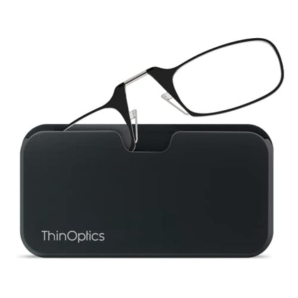 ThinOptics unisex-adult Reading Glasses + Black Universal Pod Case | Black Frames, 2.00 Strength Readers Black Frames / Black Case, 44 mm