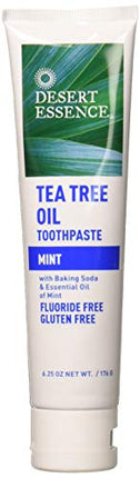 Desert Essence Tea Tree Oil Toothpaste - Mint - 6.25 Ounce - Refreshing Taste - Deep Cleans Teeth & Gums - Helps Fight Plaque - Sea Salt - Pure Essential Oil - Baking Soda - Promotes Healthy Mouth